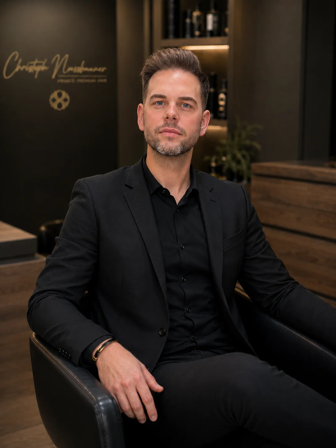 Christoph Nussbaumer, Meisterfriseur und Diplom-Colorist, Trainer im Farbseminar für Friseure in St. Pölten (KI-generiertes Bild)