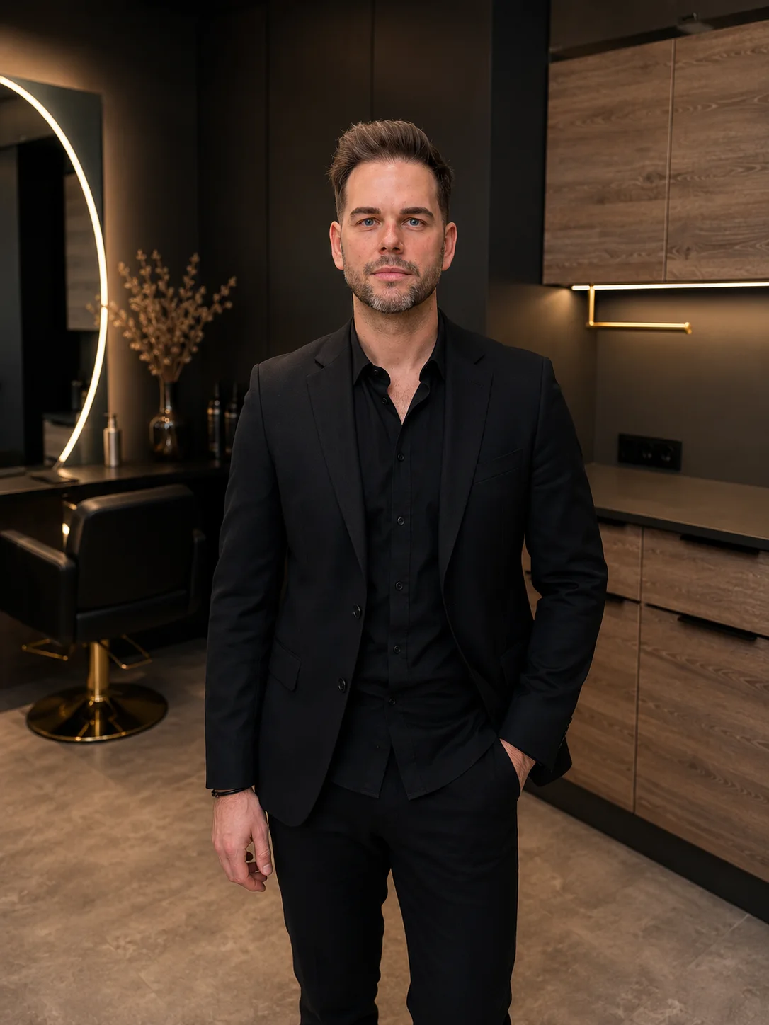 Christoph Nussbaumer, Intercoiffure, Meisterfriseur und Diplom-Colorist, Trainer der Balayage Masterclass in St. Pölten (KI-generiertes Bild)